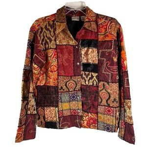 Chico's Top Button Up Patchwork Women's Size 0 Boho